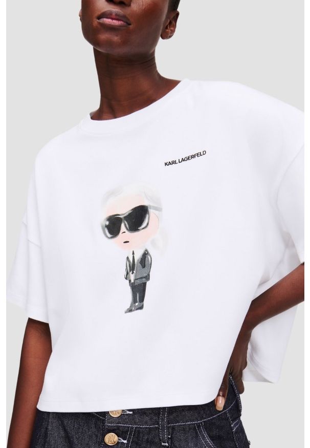 Karl Lagerfeld - KARL LAGERFELD Biały damski t-shirt Ikon Aquarelle K Boxy Tshirt, Rozmiar M. Kolor: biały. Materiał: bawełna
