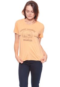 Wrangler - WRANGLER T SHIRT DAMSKI DRAPE TEE APRICOT NECTAR W7016DI65. Wzór: nadruk. Styl: vintage #4