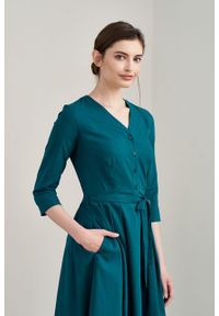 Marie Zélie - Sukienka Alodia ciemna zieleń. Materiał: bawełna, wiskoza, skóra, materiał #8