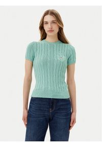 Polo Ralph Lauren Sweter 211895379018 Zielony Slim Fit. Typ kołnierza: polo. Kolor: zielony. Materiał: bawełna