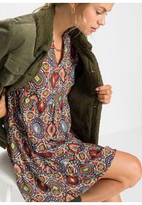 bonprix - Sukienka mini z lejącej wiskozy. Typ kołnierza: dekolt w serek. Kolor: pomarańczowy. Materiał: wiskoza. Długość: mini #2