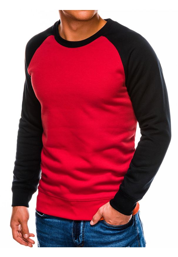 Ombre Clothing - Bluza męska bez kaptura - czerwona B980 - L. Okazja: na co dzień. Typ kołnierza: bez kaptura. Kolor: czerwony. Materiał: materiał, bawełna, poliester. Styl: casual, klasyczny