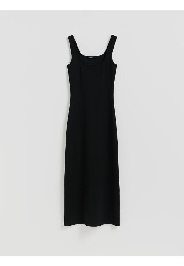Reserved - Sukienka z wiskozą - czarny. Kolor: czarny. Materiał: wiskoza. Wzór: gładki