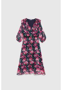 MOODO - Sukienka w kwiaty granatowa. Kolor: niebieski. Materiał: poliester. Wzór: kwiaty #1