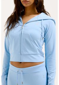 Juicy Couture - JUICY COUTURE Błękitna bluza damska Single Jersey Ola Hoodie, Rozmiar S. Kolor: niebieski. Materiał: jersey