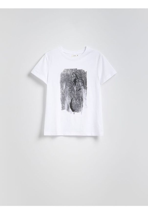 Reserved - T-shirt z nadrukiem - biały. Kolor: biały. Materiał: bawełna. Wzór: nadruk