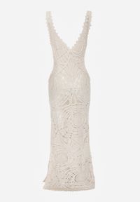 Born2be - Beżowa Sukienka Plażowa z Bawełny Ozdobiona Szydełkowym Wzorem Delomare. Okazja: na plażę. Kolor: beżowy. Materiał: bawełna. Wzór: aplikacja. Sezon: lato. Styl: elegancki, wakacyjny #3