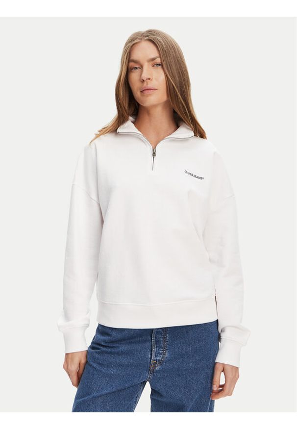 Guess Jeans Bluza W5YQ09 K68I4 Biały Regular Fit. Kolor: biały. Materiał: bawełna