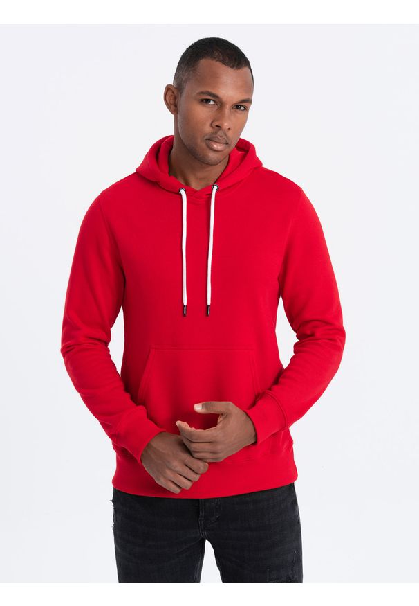 Ombre Clothing - Bluza męska z kapturem nierozpinana - czerwona V10 - Rozmiar: XL. Typ kołnierza: kaptur. Kolor: czerwony. Materiał: bawełna, poliester
