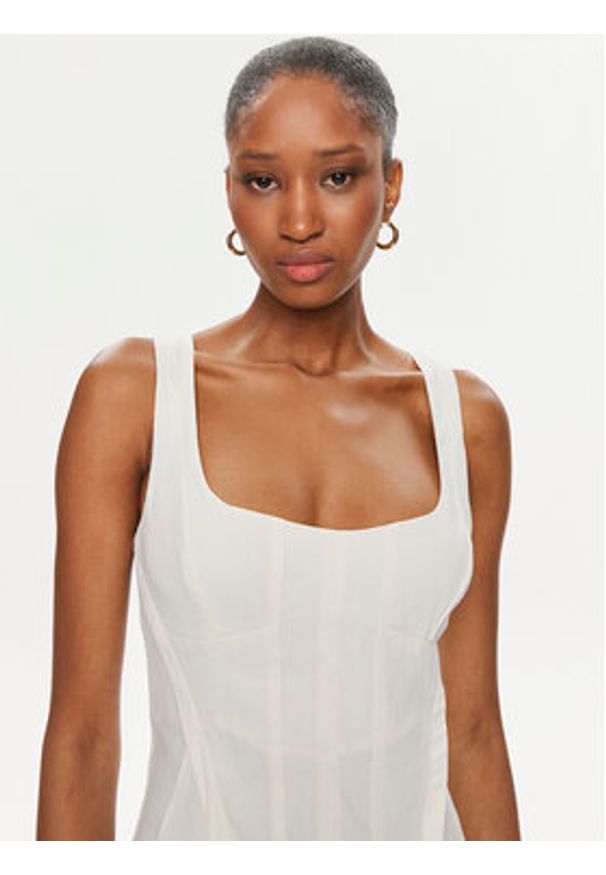 Pinko Sukienka codzienna 102866 A0IM Écru Slim Fit. Okazja: na co dzień. Materiał: len, wiskoza. Typ sukienki: proste. Styl: casual