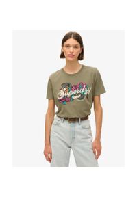 Damska koszulka na co dzień Superdry Tattoo Script. Kolor: zielony #1