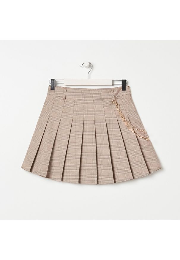 Sinsay - Plisowana spódnica mini w kratkę - Kremowy. Kolor: kremowy. Wzór: kratka