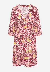 Born2be - Żółto-Bordowa Wiskozowa Rozkloszowana Sukienka z Abstrakcyjnym Wzorem Liracalia. Okazja: na co dzień. Kolor: żółty. Materiał: wiskoza. Styl: casual, elegancki #6