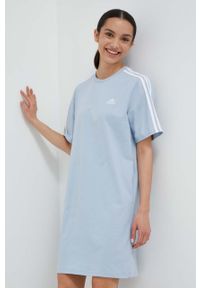 Adidas - adidas sukienka bawełniana kolor niebieski mini prosta. Kolor: niebieski. Materiał: bawełna. Długość rękawa: krótki rękaw. Wzór: aplikacja. Typ sukienki: proste. Styl: klasyczny. Długość: mini #6