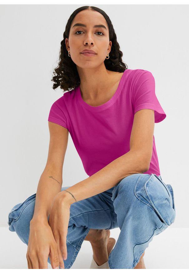 bonprix - Bluzka z okrągłym dekoltem (5 szt.). Kolor: różowy. Materiał: jersey. Długość rękawa: krótki rękaw. Długość: krótkie