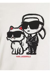 Karl Lagerfeld - KARL LAGERFELD T-Shirt A1W17129 Écru Regular Fit. Typ kołnierza: dekolt w karo. Kolor: kremowy. Materiał: bawełna #5