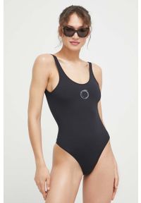 Trussardi Jeans - Trussardi jednoczęściowy strój kąpielowy kolor czarny miękka miseczka. Kolor: czarny. Materiał: materiał