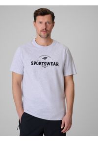 4f - 4F T-shirt regular z nadrukiem męski - szary XXL. Okazja: na co dzień. Kolor: szary. Materiał: bawełna, materiał, dzianina. Wzór: nadruk. Styl: casual #1