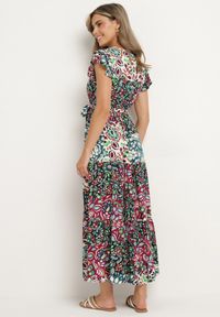 Born2be - Fioletowo-Niebieska Wiskozowa Sukienka z Gumką w Pasie i Materiałowym Paskiem w Talii Dimollia. Typ kołnierza: dekolt w kształcie V. Kolor: fioletowy. Materiał: wiskoza, materiał. Długość rękawa: krótki rękaw. Wzór: aplikacja. Sezon: lato. Styl: elegancki, klasyczny #7