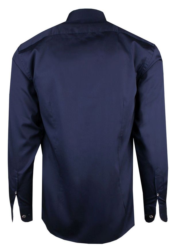 Elegancka, Męska Koszula, Taliowany Krój - Victorio - Granatowa. Kolor: niebieski. Materiał: bawełna. Styl: elegancki