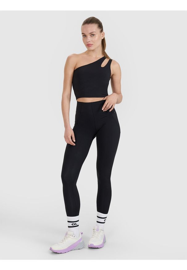 4f - 4F Legginsy treningowe szybkoschnące 4F x Anna Lewandowska - czarne XL. Stan: podwyższony. Kolor: czarny. Materiał: tkanina, elastan, włókno, dzianina, materiał, syntetyk. Wzór: ze splotem, gładki. Sport: fitness