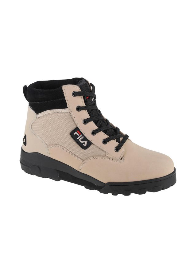 Trapery męskie, Fila Grunge II BL Mid. Wysokość cholewki: za kostkę. Zapięcie: sznurówki. Kolor: beżowy. Materiał: skóra, materiał, tkanina, guma, syntetyk. Szerokość cholewki: normalna. Sport: turystyka piesza