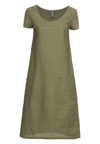 Sukienka lniana bonprix oliwkowy. Kolor: zielony. Materiał: len #1