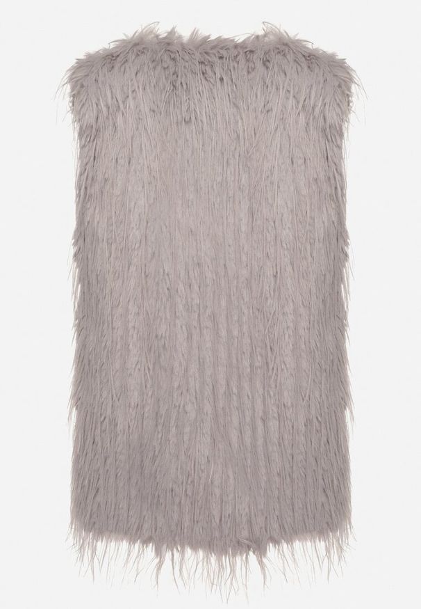 Born2be - Szara Kamizelka Futrzana ze Wsuwanymi Kieszeniami Venzira. Okazja: na co dzień. Kolor: szary. Materiał: futro. Wzór: aplikacja. Styl: casual, elegancki