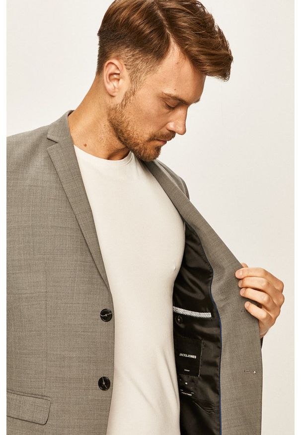 Premium by Jack&Jones - Marynarka. Kolor: szary. Materiał: tkanina. Styl: klasyczny