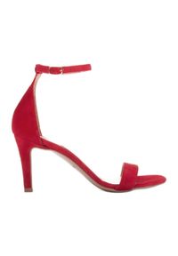 Marco Shoes Eleganckie sandały z naturalnego zamszu czerwone. Kolor: czerwony. Materiał: zamsz. Styl: elegancki #1