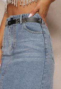 Renee - Niebieska Asymetryczna Bawełniana Spódnica Jeansowa High Waist z Łańcuchem i Paskiem Vimaliene. Stan: podwyższony. Kolor: niebieski. Materiał: bawełna, jeans. Sezon: lato #4