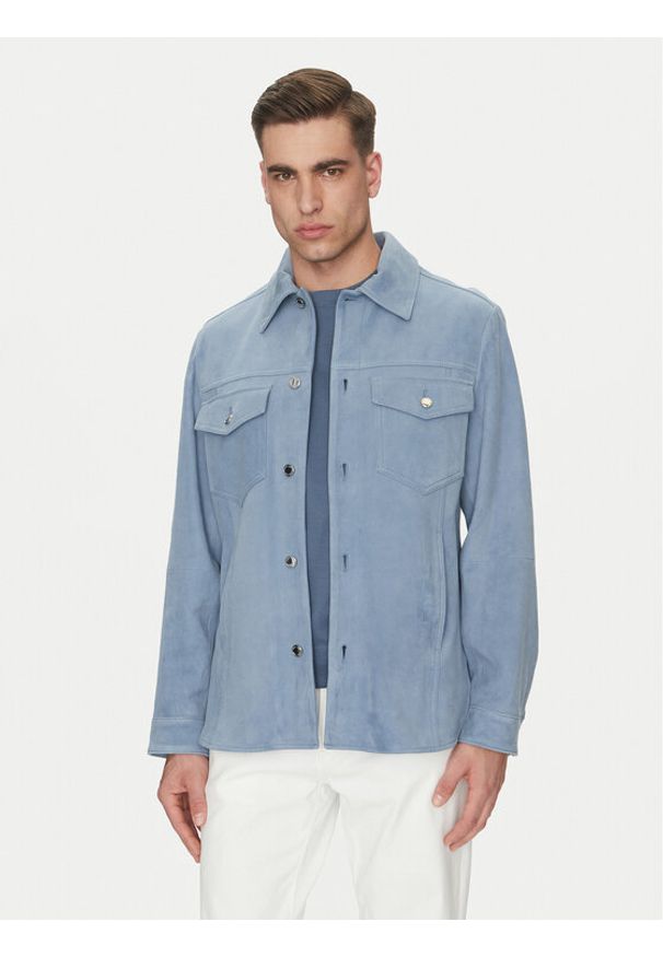 Michael Kors Kurtka skórzana CS5800P4R4 Błękitny Regular Fit. Kolor: niebieski. Materiał: skóra