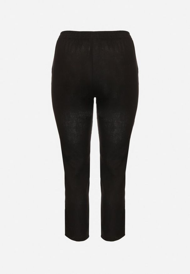 Born2be - Czarne Spodnie z Lnem i Elastyczną Gumką w Pasie Nativena. Okazja: na co dzień. Kolekcja: plus size. Kolor: czarny. Materiał: len. Styl: casual