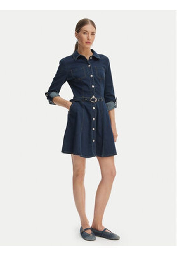 Morgan Sukienka jeansowa 261-RODEX Granatowy Slim Fit. Kolor: niebieski. Materiał: bawełna