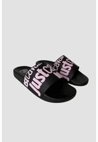 Just Cavalli - JUST CAVALLI Czarne klapki z fioletowym logo Fondo Pool, Rozmiar 37. Kolor: czarny #4
