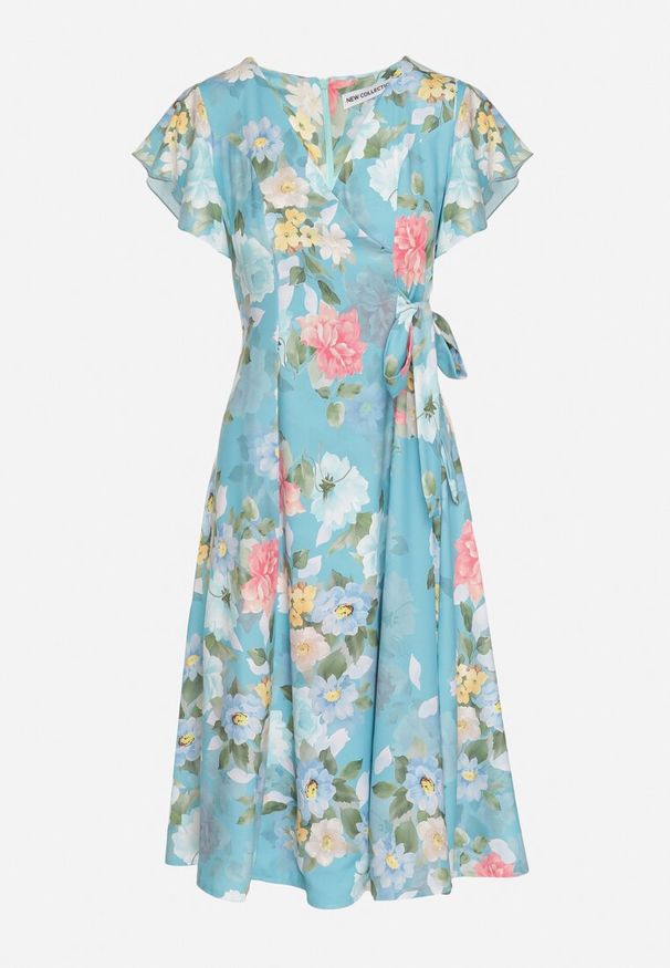 Born2be - Zielona Kwiatowa Sukienka z Kopertowym Dekoltem Atorina. Okazja: na co dzień, do pracy, na spotkanie biznesowe. Typ kołnierza: dekolt kopertowy. Kolor: zielony. Wzór: kwiaty. Typ sukienki: kopertowe. Styl: biznesowy, casual