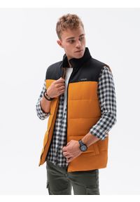 Ombre Clothing - BEZRĘKAWNIK MĘSKI PIKOWANY V63 - - Rozmiar: S/M. Kolor: żółty. Materiał: poliester. Długość rękawa: bez rękawów