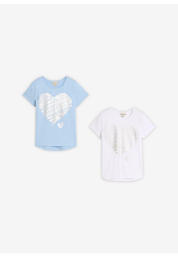 bonprix - T-shirt (2 szt.), bawełna organiczna. Kolor: niebieski. Materiał: bawełna. Długość: długie. Wzór: nadruk