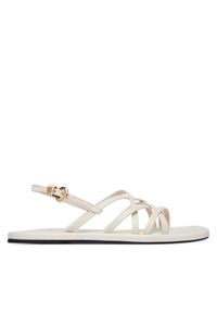 TOMMY HILFIGER - Tommy Hilfiger Sandały Flat Strappy FW0FW09220 Kremowy. Kolor: kremowy. Materiał: skóra #1