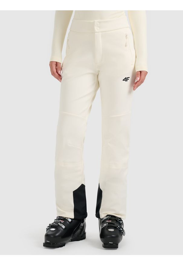 4f - 4F Spodnie narciarskie softshell membrana 10000 damskie - beżowe L. Stan: podwyższony. Kolor: beżowy. Materiał: softshell. Wzór: gładki. Sezon: zima. Sport: narciarstwo