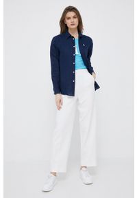 Polo Ralph Lauren koszula lniana kolor granatowy regular z kołnierzykiem klasycznym. Okazja: na co dzień. Typ kołnierza: kołnierzyk klasyczny, polo. Kolor: niebieski. Materiał: len. Wzór: gładki, aplikacja. Styl: klasyczny #2