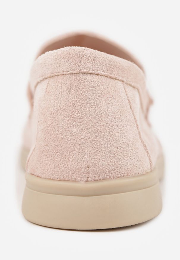 Born2be - Różowe Mokasyny z Prostokątną Metaliczną Ozdobą Aeleorane. Okazja: na co dzień. Kolor: różowy. Materiał: jeans. Wzór: aplikacja. Styl: elegancki, klasyczny, casual