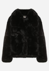 Born2be - Czarna Jednorzędowa Kurtka Futerko z Szerokim Kołnierzem Conellia. Okazja: na co dzień. Kolor: czarny. Materiał: futro. Styl: casual, elegancki #6
