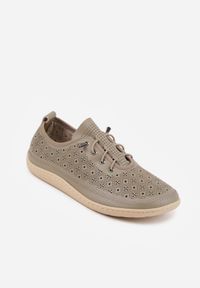 Born2be - Szare Skórzane Tenisówki z Ażurową Cholewką Nesseli. Okazja: na co dzień, do pracy, na spacer. Kolor: szary. Materiał: skóra. Szerokość cholewki: normalna. Wzór: ażurowy. Styl: boho, casual #8