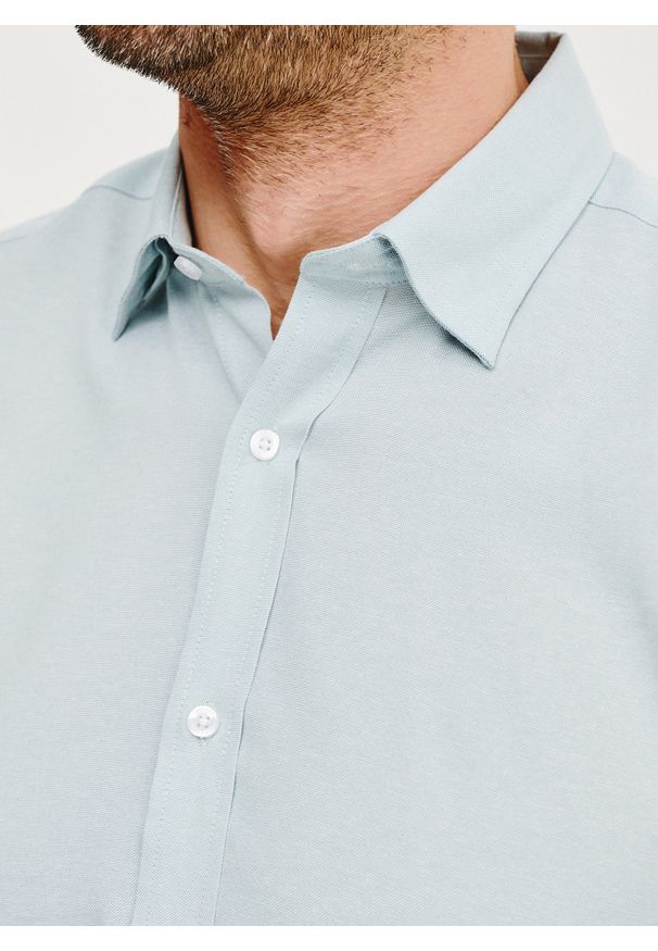 Pako Lorente - PAKO LORENTE – Zielona bawełniana koszula męska. Kolor: niebieski, zielony. Materiał: bawełna. Długość rękawa: długi rękaw. Długość: długie. Wzór: gładki