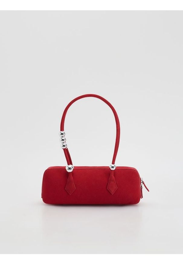 Reserved - Zamszowa torebka na ramię - burgundowy. Kolor: czerwony. Materiał: zamszowe. Rodzaj torebki: na ramię