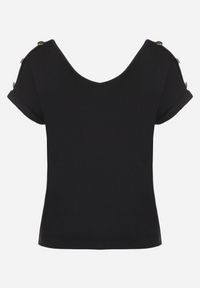 Born2be - Czarny T-shirt Violante. Kolor: czarny. Materiał: bawełna, elastan, materiał, jersey, dzianina. Długość: krótkie #5
