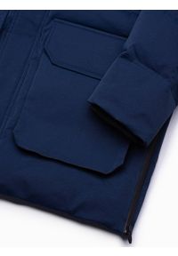 Ombre Clothing - Kurtka męska zimowa parka z kieszeniami cargo - granatowa V5 C554 - L. Kolor: niebieski. Materiał: syntetyk, poliester. Długość: długie. Sezon: zima. Styl: klasyczny #8