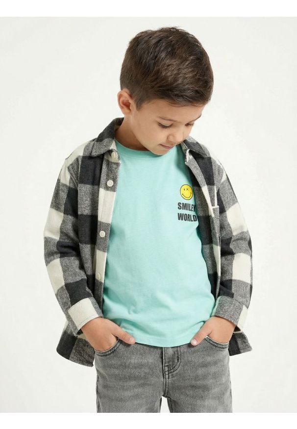 Sinsay - Kurtka koszulowa w kratę z kapturem Smiley - czarny. Typ kołnierza: kaptur. Kolor: czarny