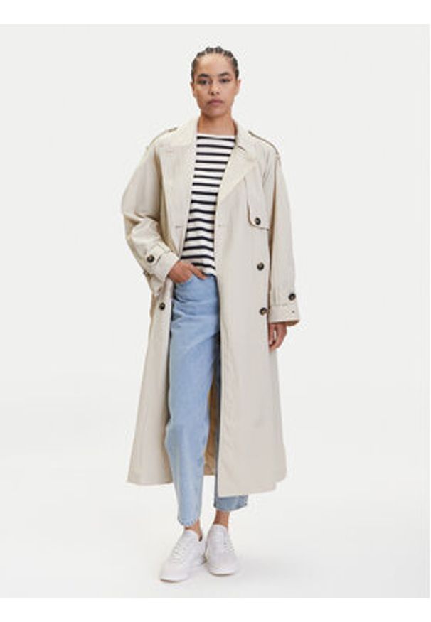 TOMMY HILFIGER - Tommy Hilfiger Trencz WW0WW45632 Beżowy Oversize. Kolor: beżowy. Materiał: syntetyk